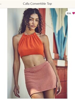 Free People Calla Convertible Top Bright Orange Cotton Halter Crop